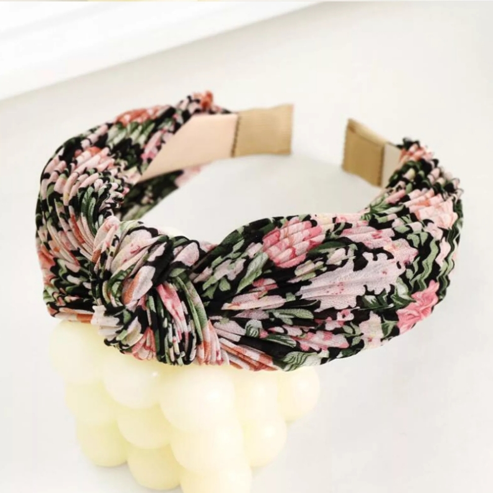 Mariella Pleated Floral Topknot Headband - Pink & Black